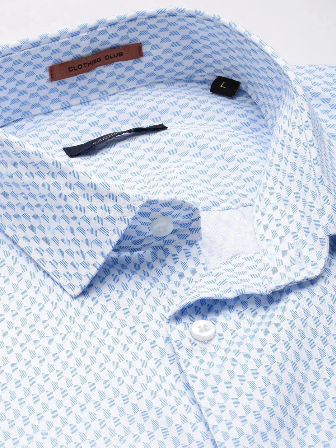 White Geometric Mens Shirt - DesiQlo Stanley Cotton Casual