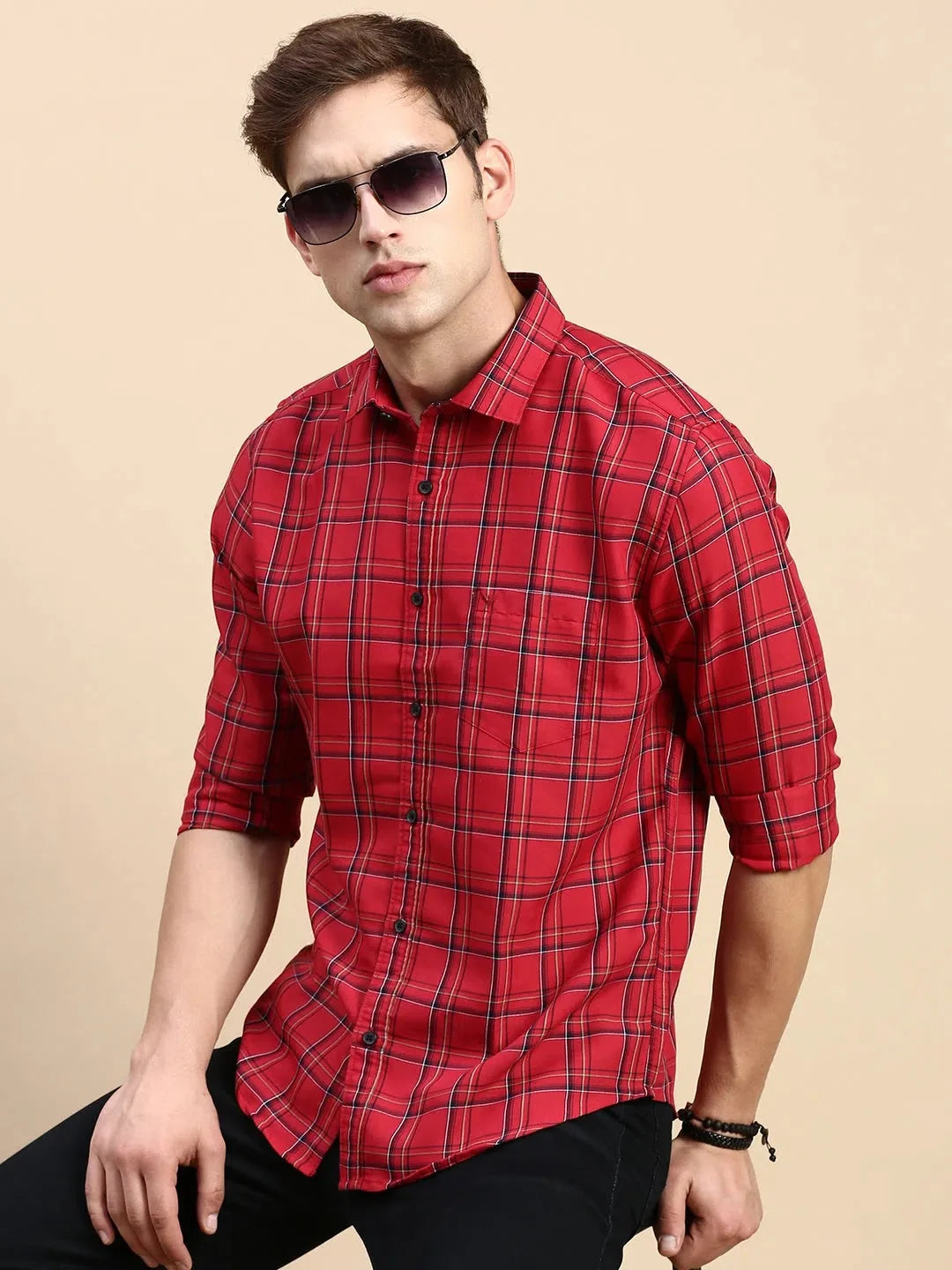 Maroon Checked Cotton Mens Shirt - Casual Style | DesiQlo