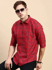 Men Maroon Checked Casual Shirt-BLAZOCHECKS-4670-Maroon