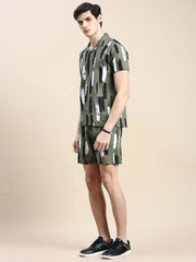 Men Green Printed Casual Co ord Set-AM-95-4-Olive