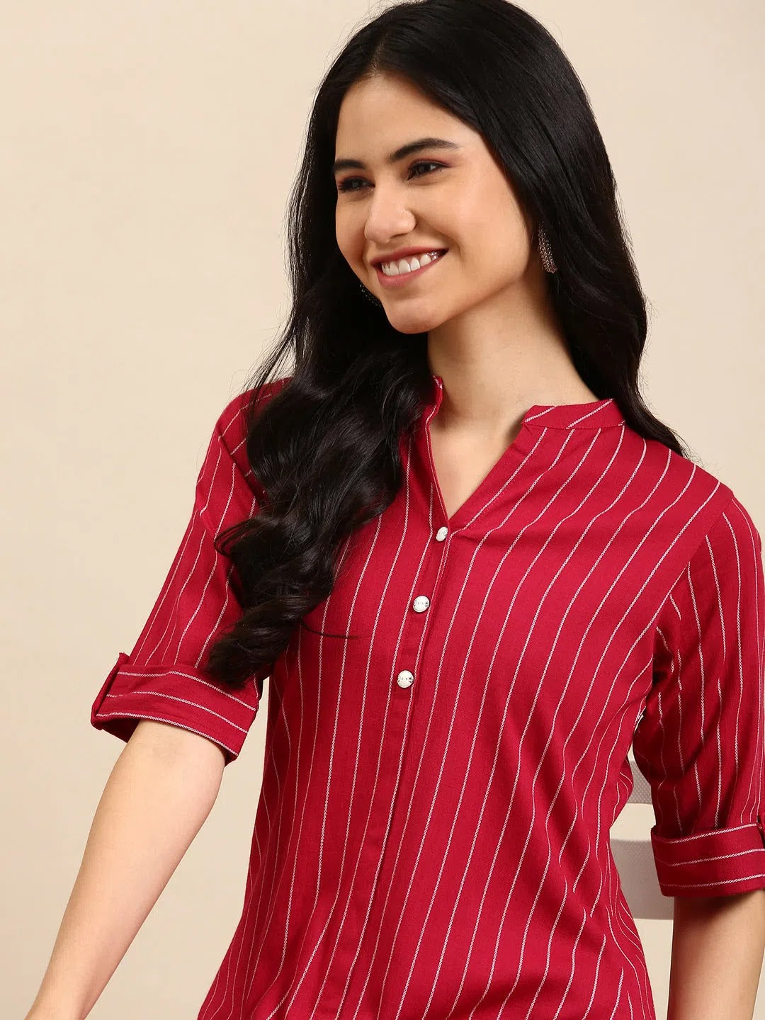 Magenta Striped Kurta Set | Cotton Indian Women's Kurta Sets