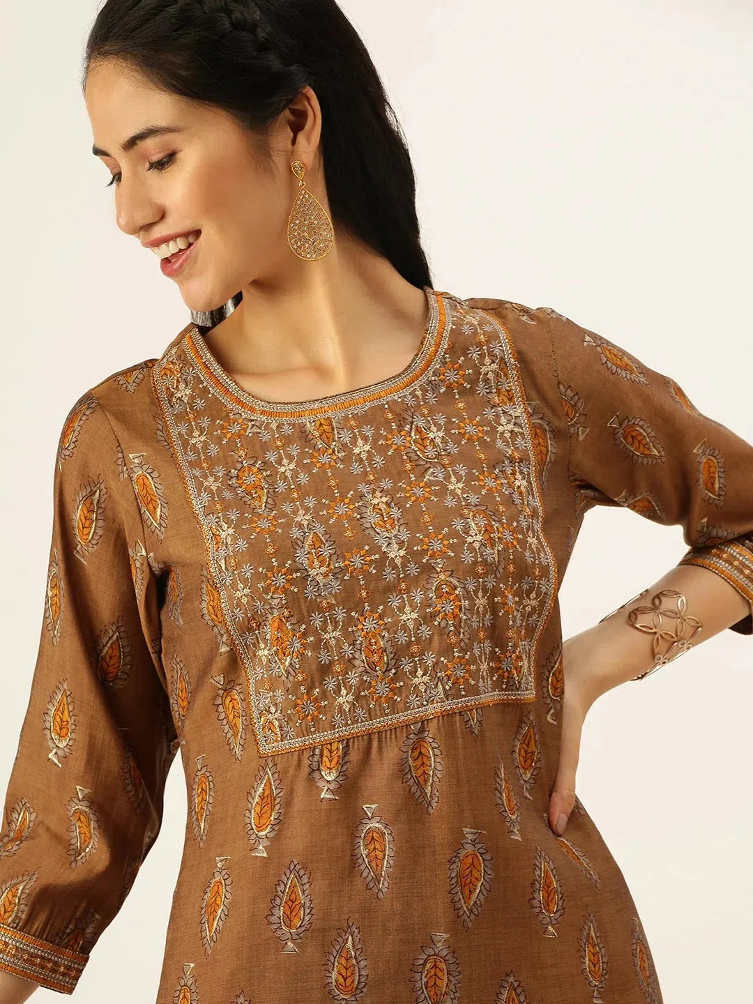 Brown Printed Indian Kurta Sets | Cotton Women's Kurta Sets