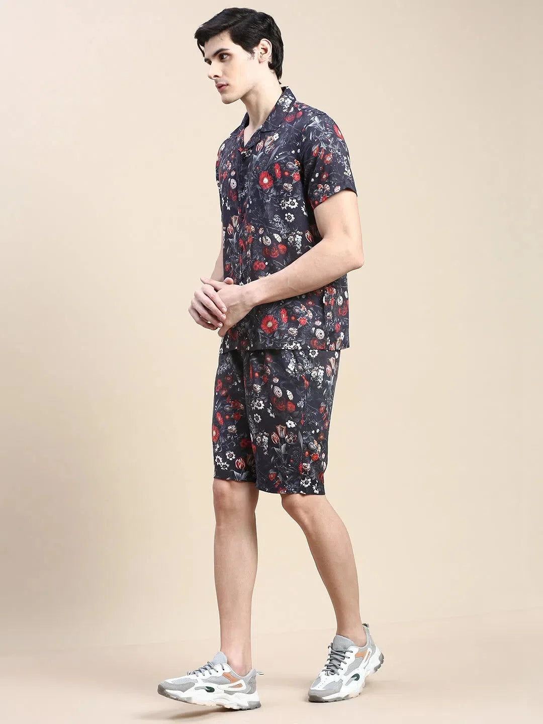 Black Printed Mens Co Ord Sets - Two Piece Casual Sets
