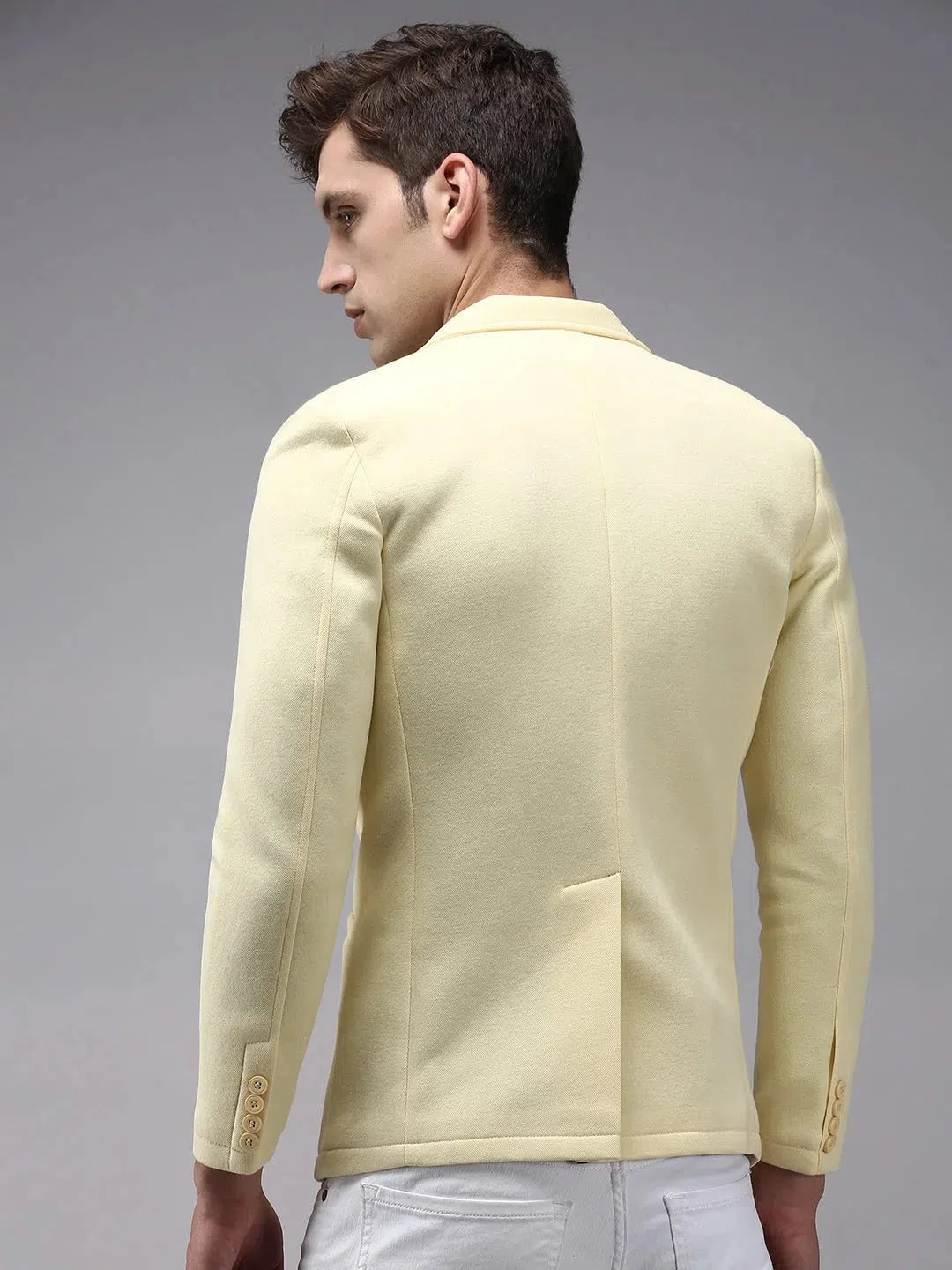 Yellow Cotton Nehru Collar Blazer for Men | DesiQlo
