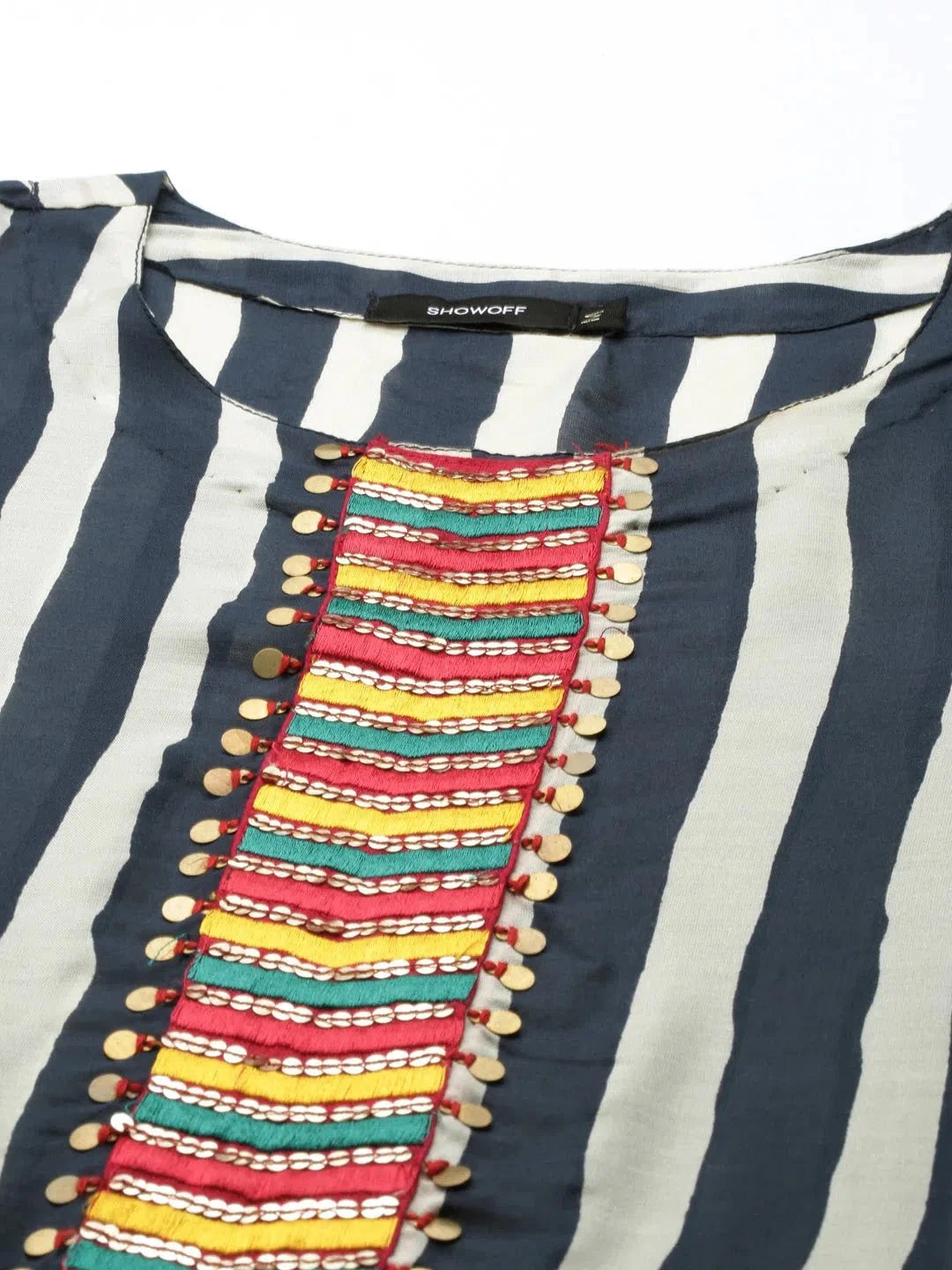 Navy Striped Cotton Kurta - Women's Indian Kurta Collection