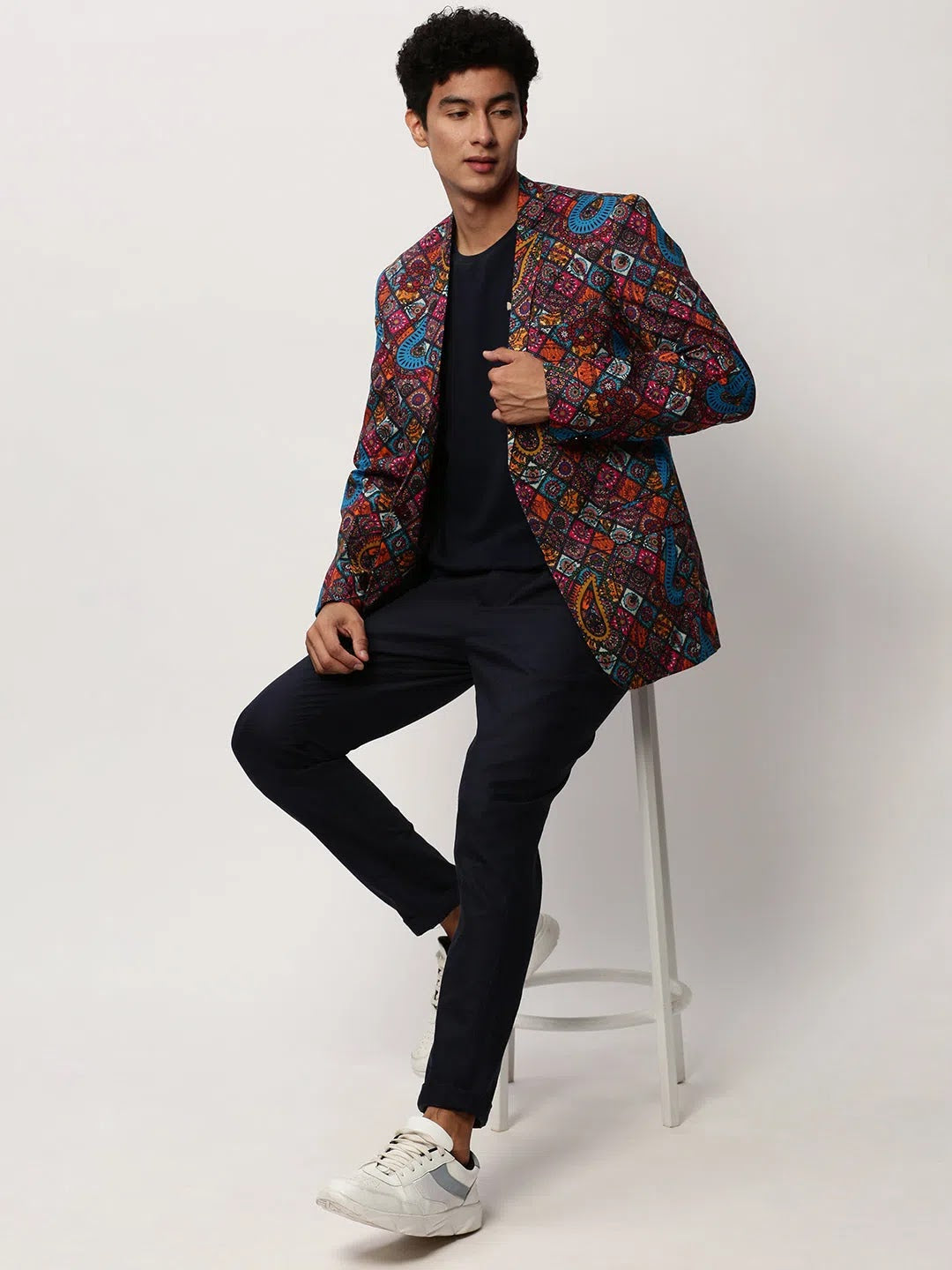 Printed Nehru Jacket: Men's Cotton Ethnic Blazer Style