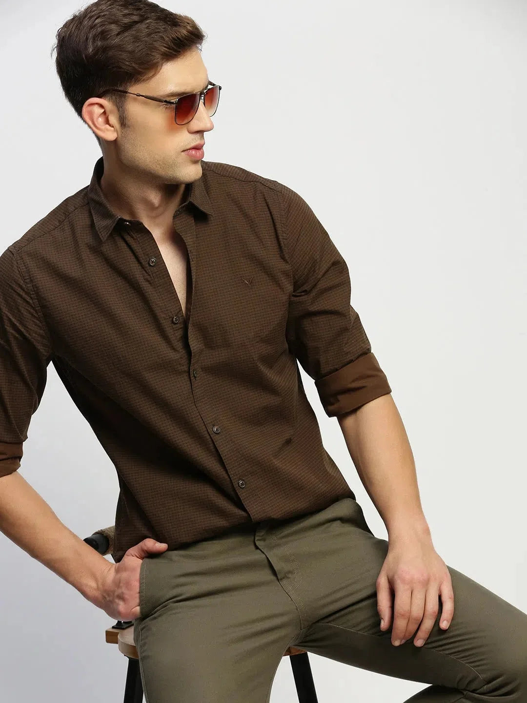 Brown Striped Cotton Mens Shirt | Casual Shirt Online - DesiQlo