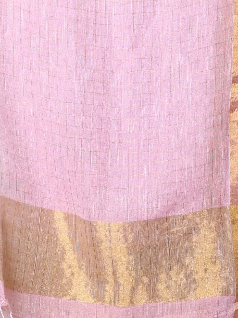Pink Linen Check Saree | Indian Sarees with Zari Border