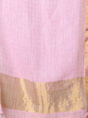 Pink Checkbox Designs Soft Linen Saree With Zari Borders-MA62LN33990025