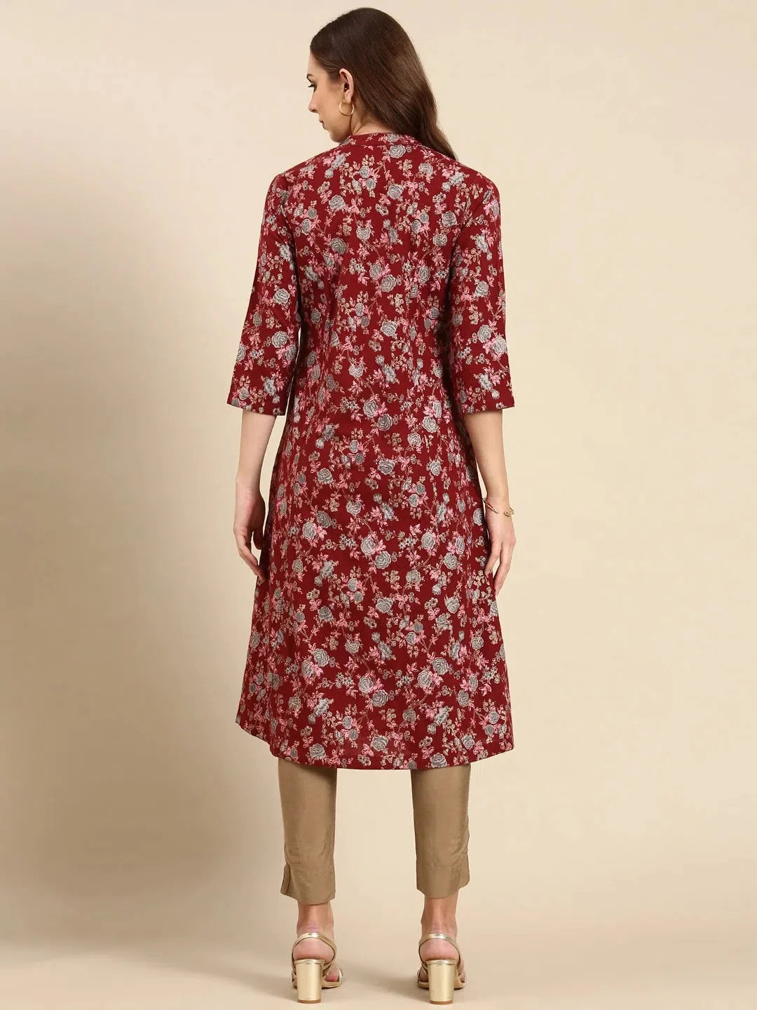 Maroon Printed A-Line Kurta | Indian Kurtas for Ladies