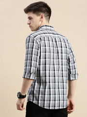 Men Grey Checked Casual Shirt-GROVER-1123-Grey