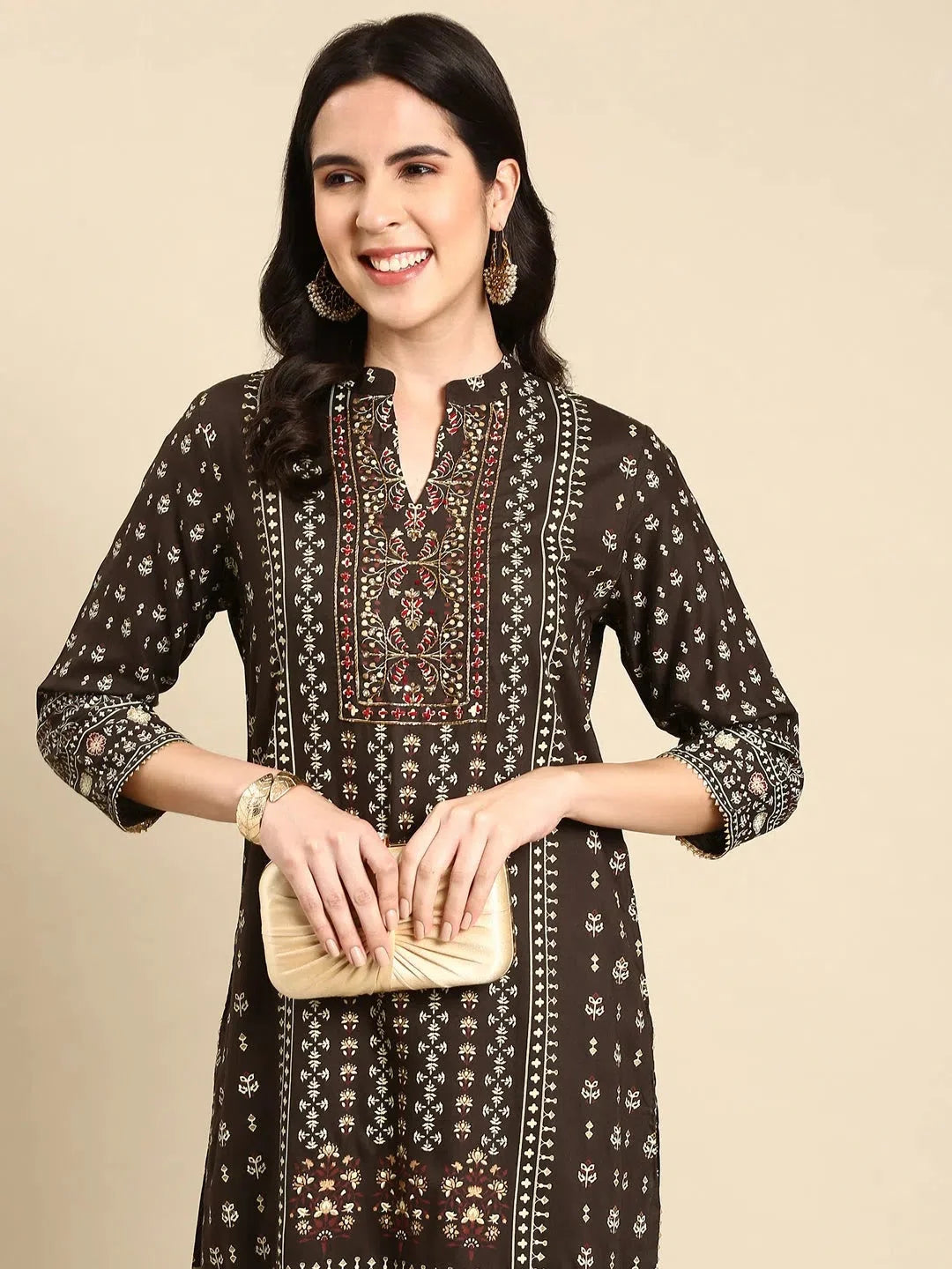 Olive Ethnic Print Women's Kurta Set | Cotton Kurta Sets
