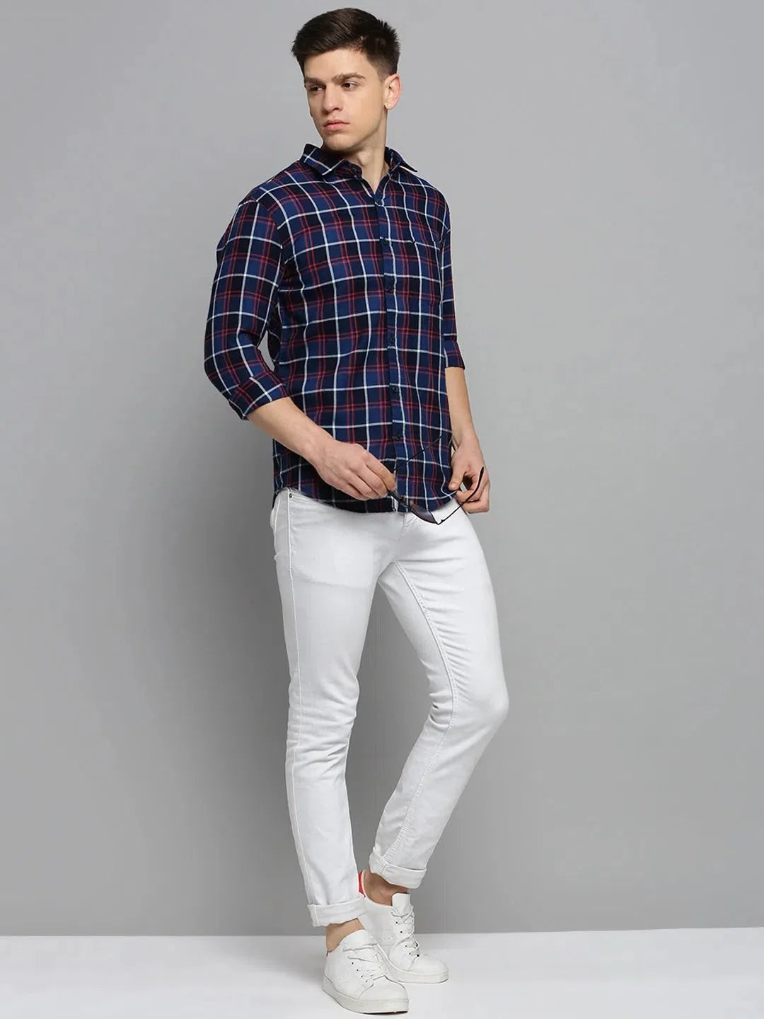 Trendy Navy Checked Mens Shirt - Cotton Casual & Formal Shirts
