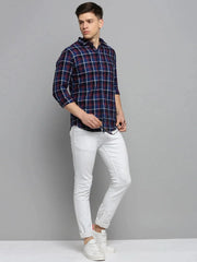 Men Navy Checked Casual Shirt-DALTONCHECKS-4087-Navyblue