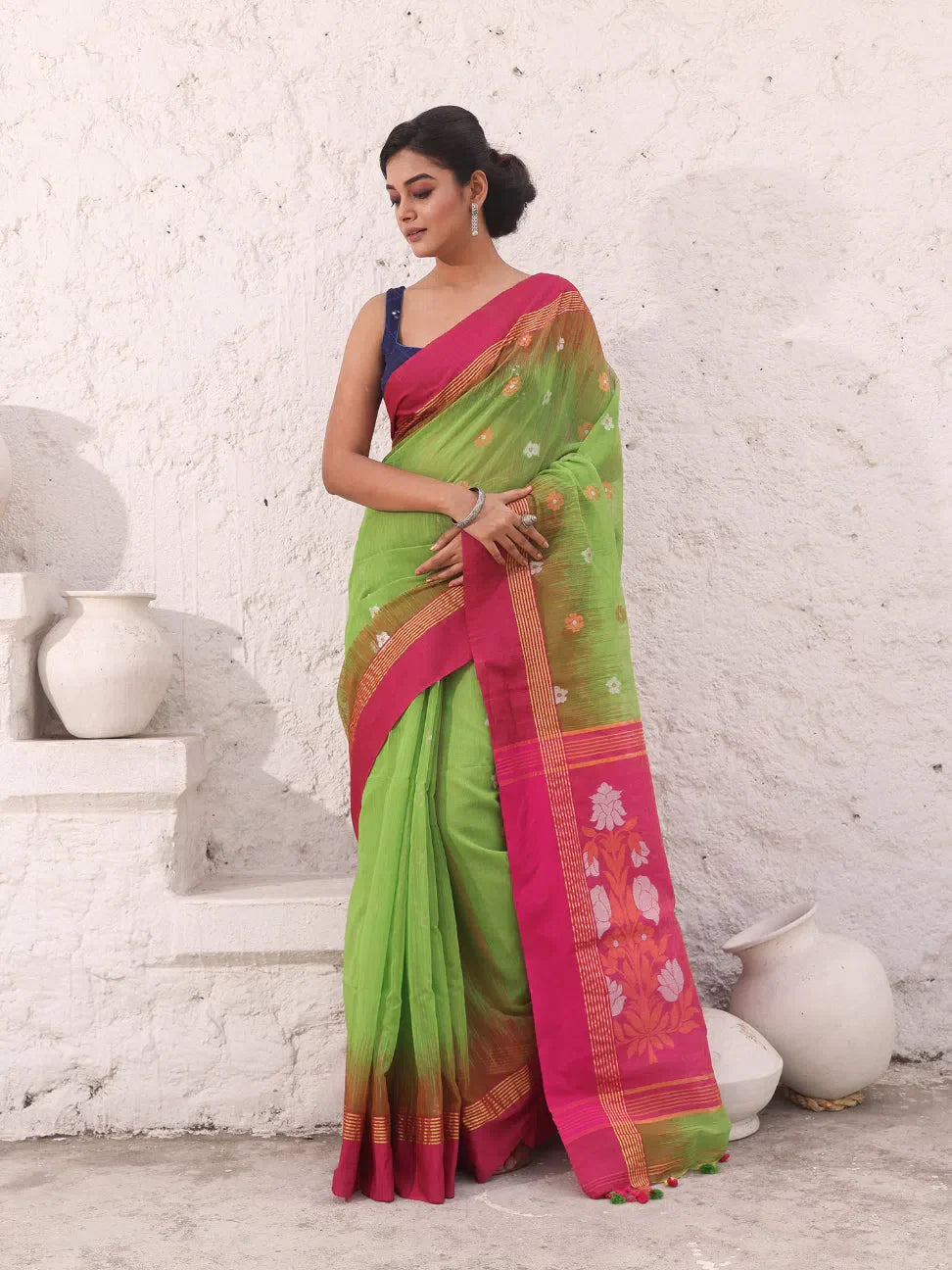 Green Cotton Ikkat Saree | Indian Sari Online