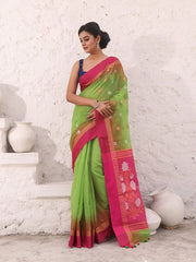 Green Cotton Soft Saree With Ikkat Style-MA54BCT041400023