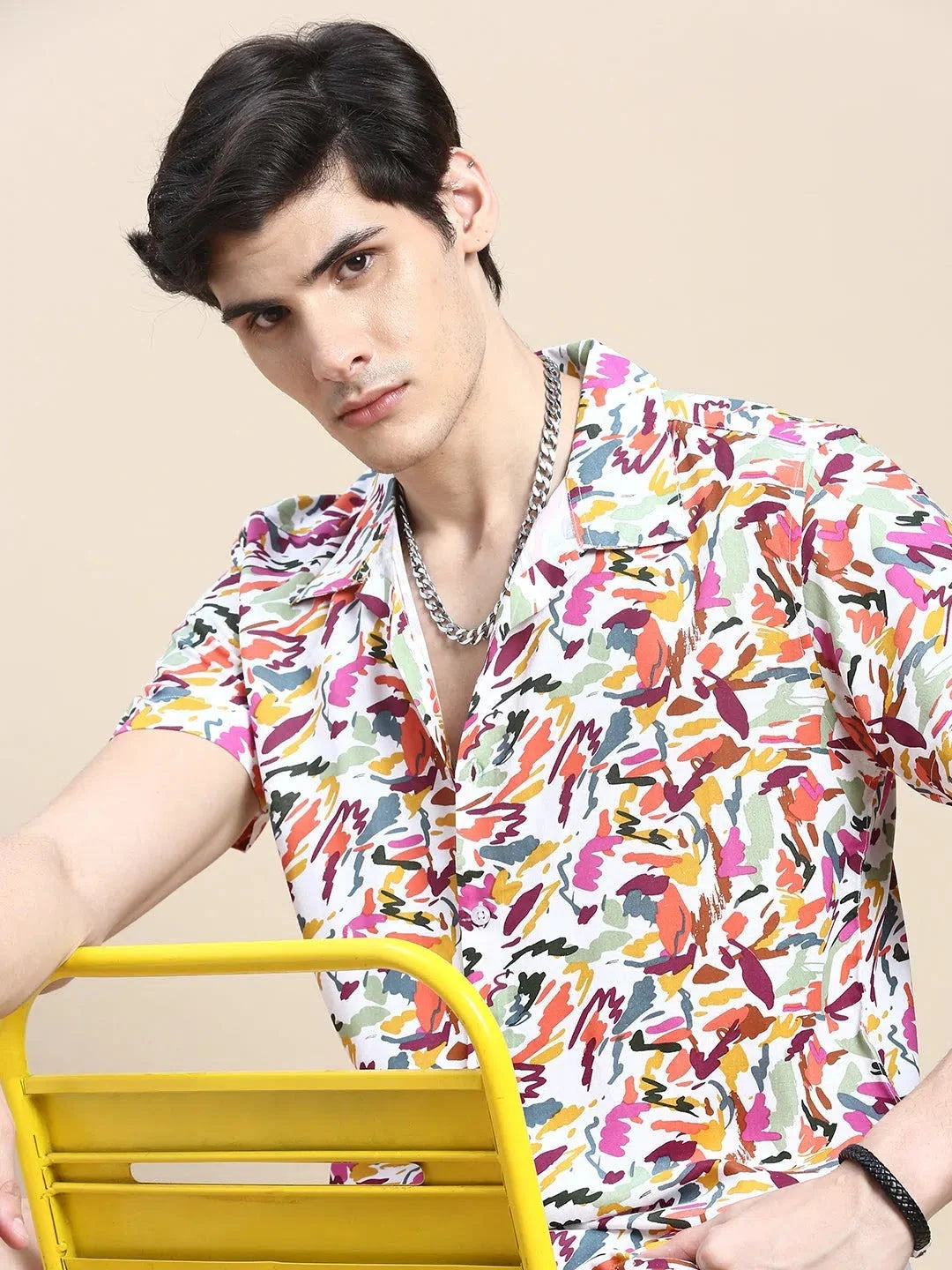 Men White Printed Casual Co ord Set-AM-90-12-Offwhite