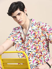 Men White Printed Casual Co ord Set-AM-90-12-Offwhite