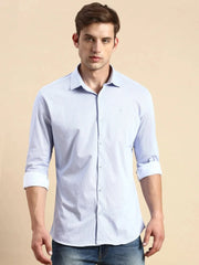 Men Blue Striped Casual Shirt-LUCASKNITS-4602-Blue