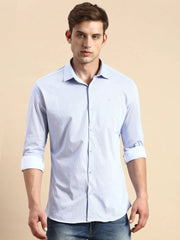 Men Blue Striped Casual Shirt-LUCASKNITS-4602-Blue