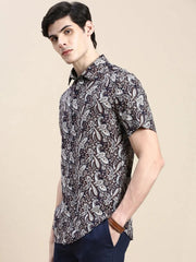 Men Navy Printed Casual Shirt-GEORGE-1649-Navyblue