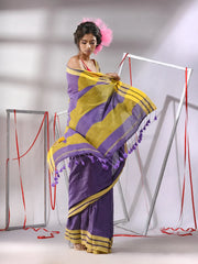 Violet Cotton Saree With Stripe Solid Border-MA55CT06520079