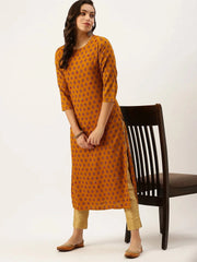 Women's Yellow Printed Straight Kurtas-GW-2441-Mustard