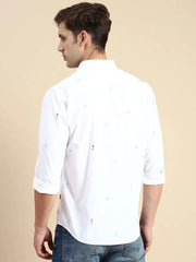 Men White Printed Casual Shirt-VEGAPRINT-5553-White