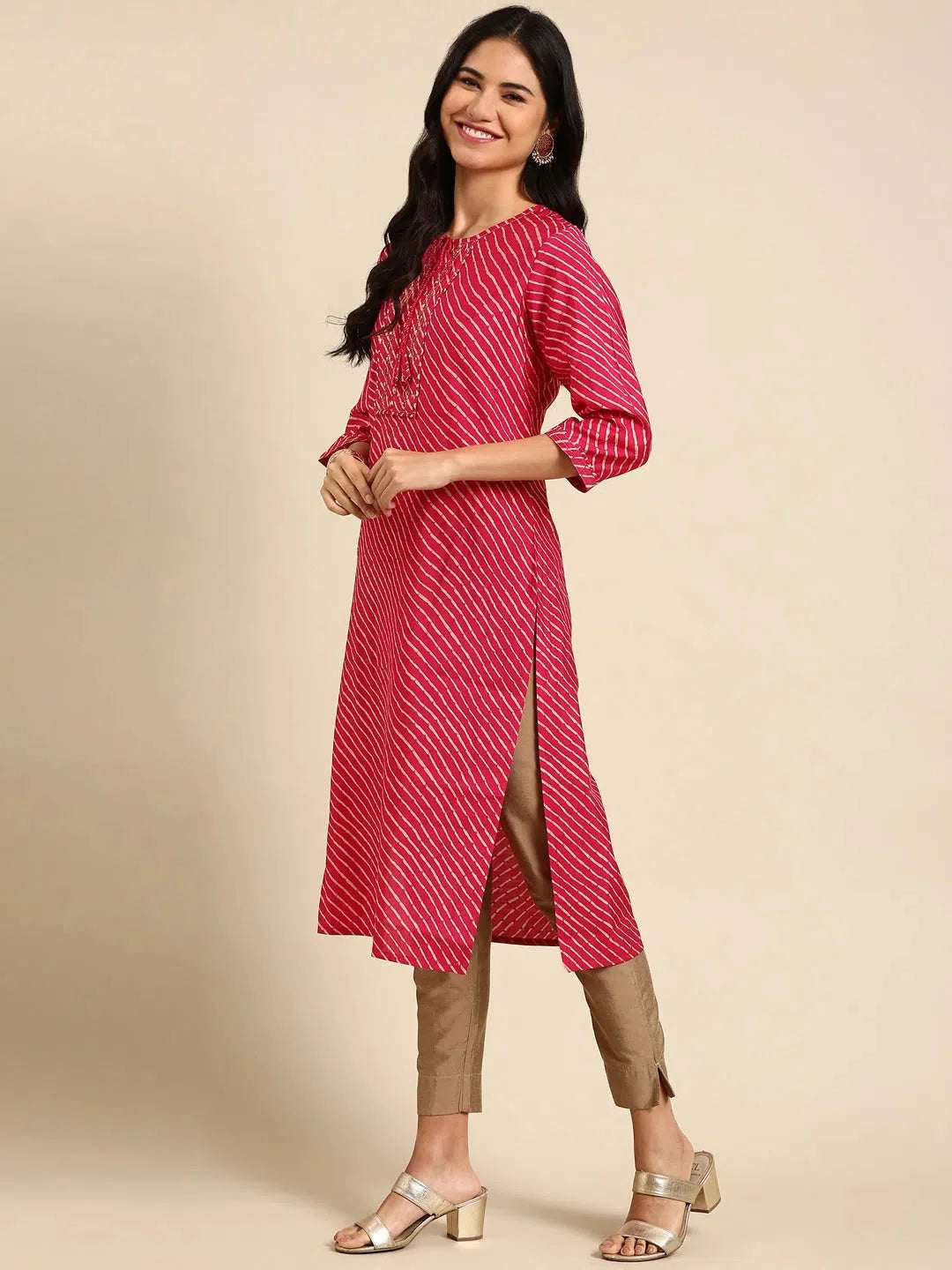 Fuchsia Embellished Cotton Kurti - Women's Indian Kurtas