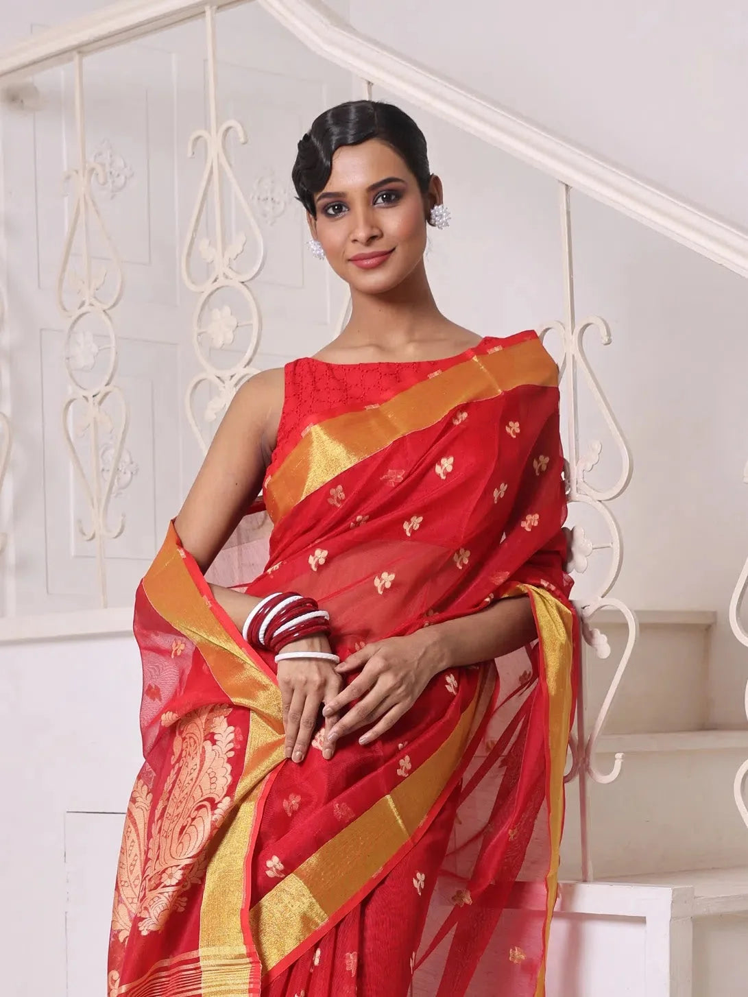 Red Cotton Saree with Zari - Indian Sarees Online