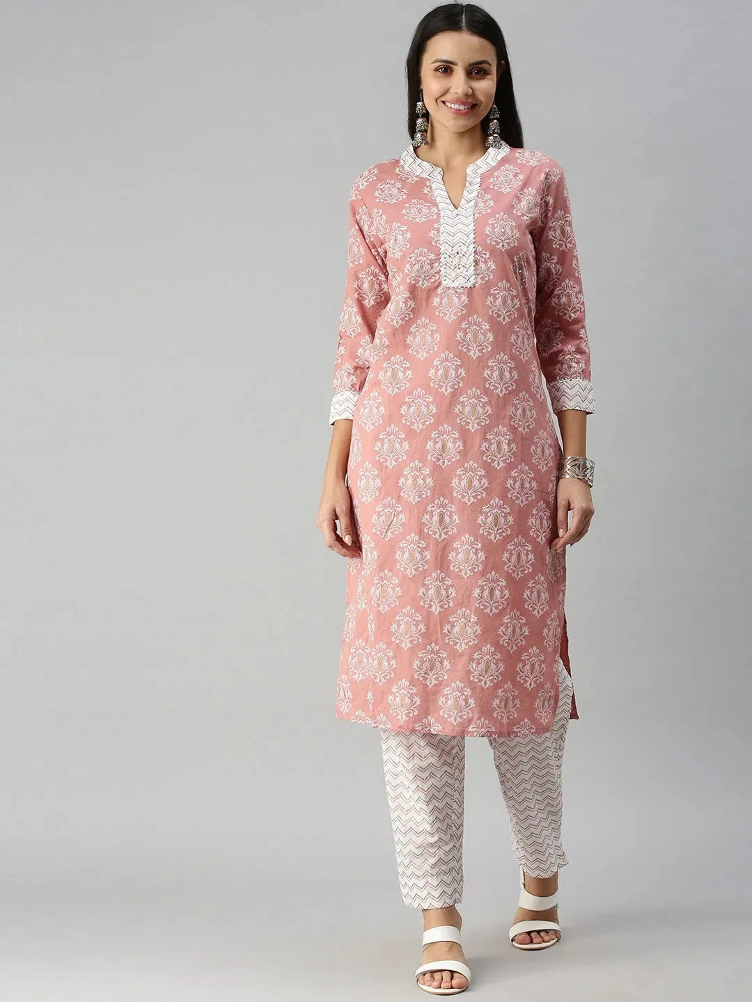 Mauve Chevron Kurta Set | Women's Indian Cotton Kurta Sets