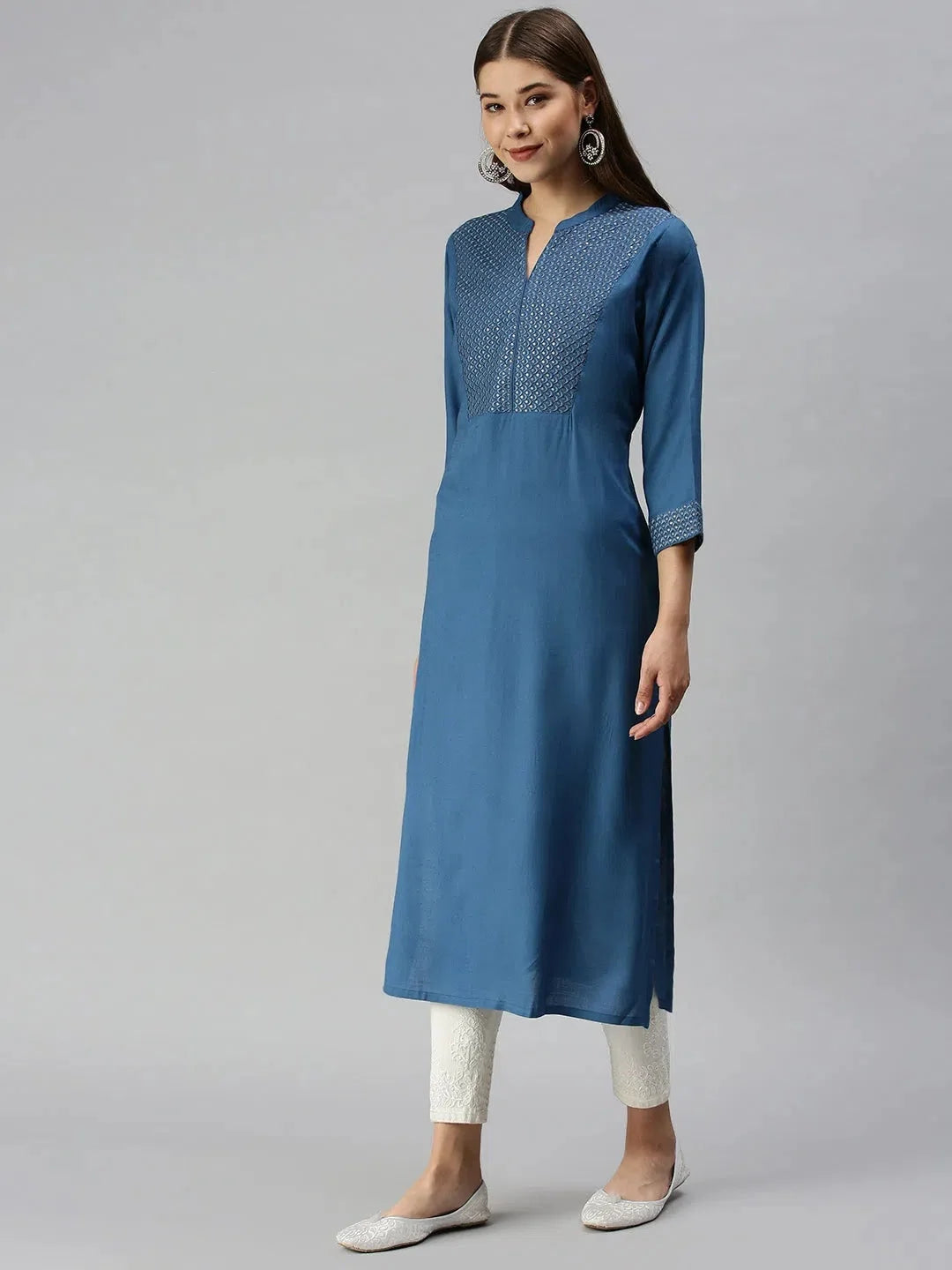 Green Viscose Indian Kurta for Women - Solid Style Kurti
