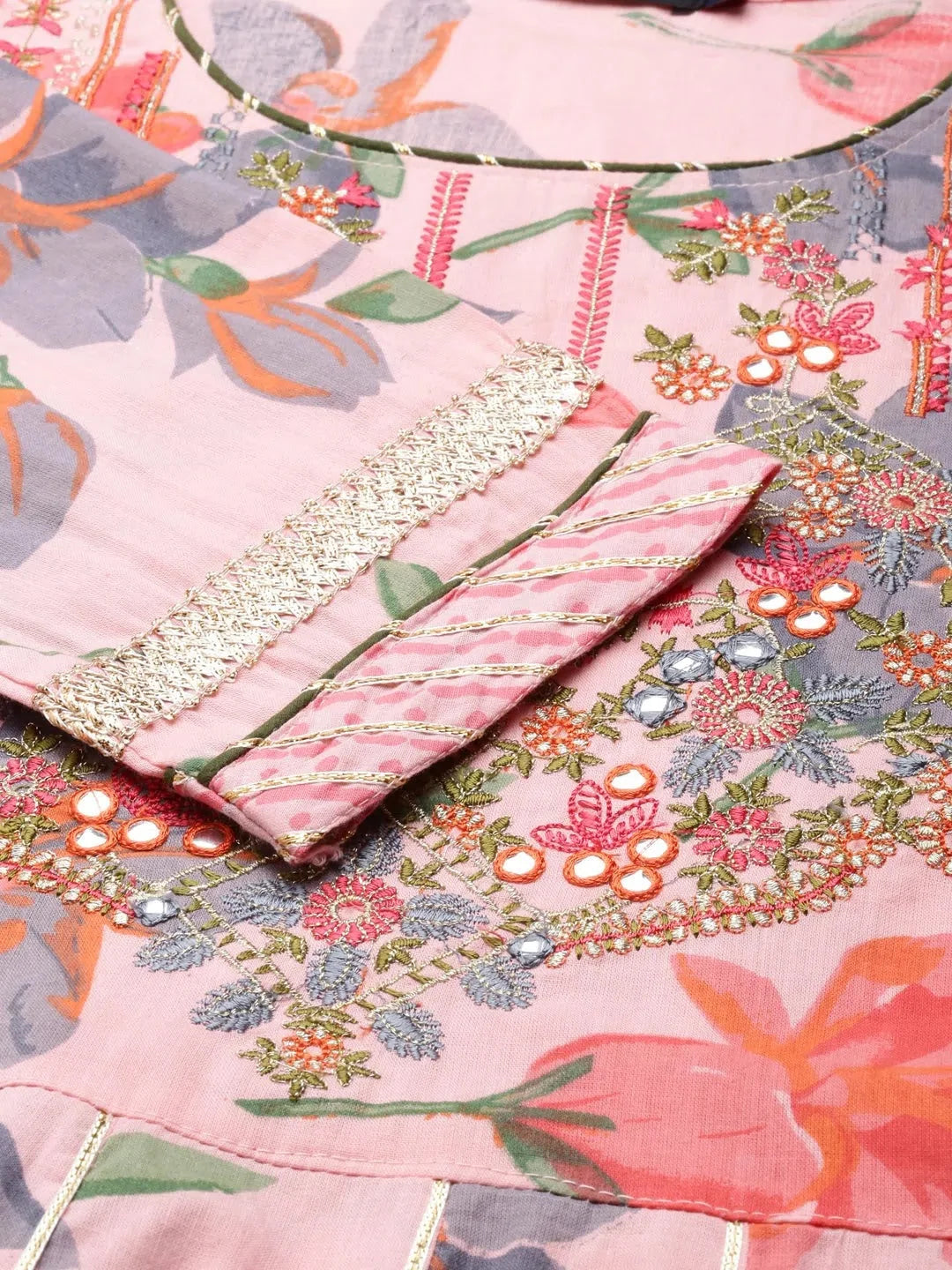 Coral Floral Print Women's Kurta Set | Cotton Kurta Sets