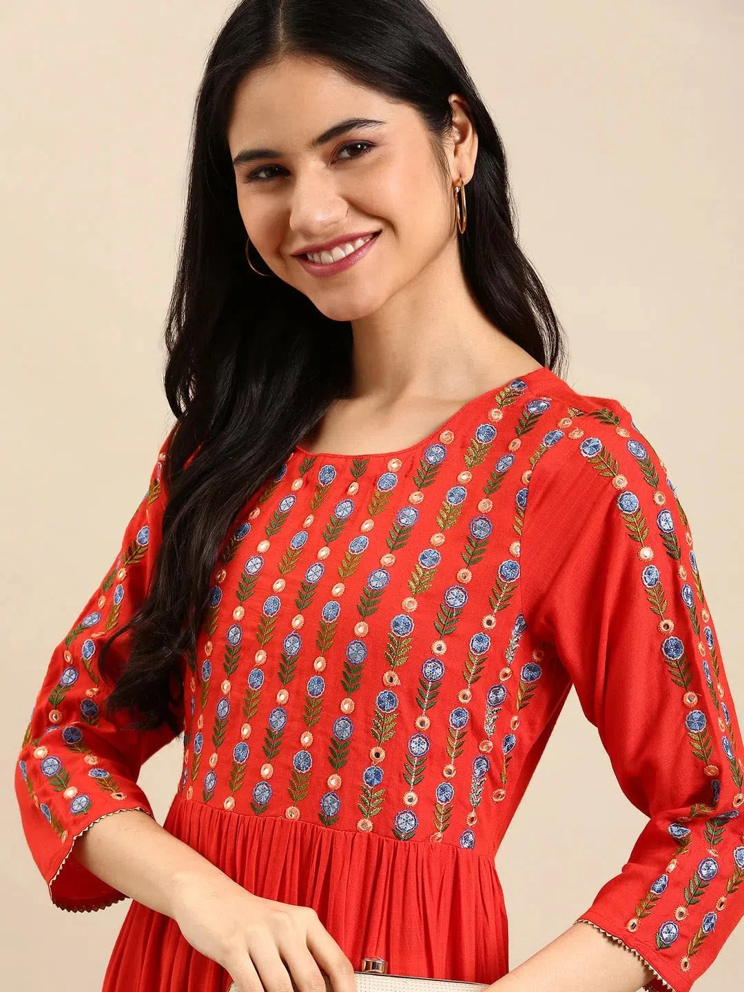 Orange Embellished Cotton Anarkali Kurta | Women's Anarkali Kurti