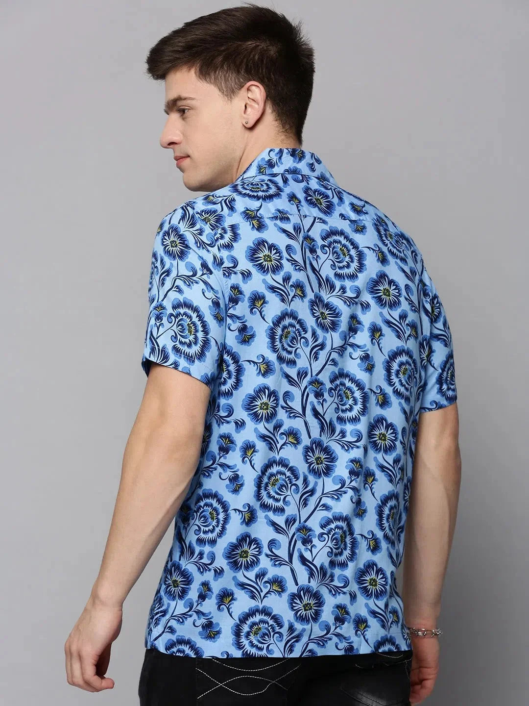 Blue Printed Mens Shirt - Viscose Casual Beach Shirts- DesiQlo