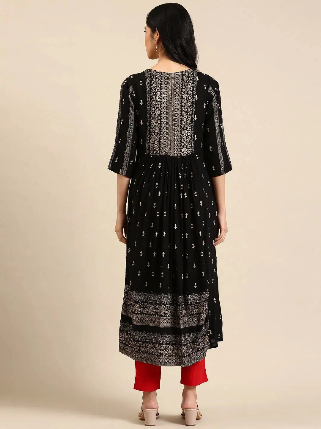 Black Printed Cotton Anarkali Kurti - Anarkali Kurtis for Women