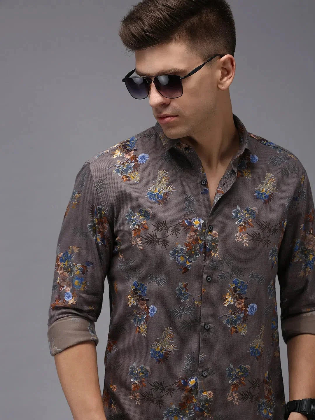 Men Grey Printed Casual Shirt-PARKERPRINT-1543-Grey