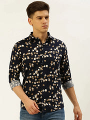 Men Navy Printed Casual Shirt-LUCIAPRINT-8209-Navyblue