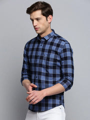 Men Blue Checked Casual Shirt-SOMNIUMCHECKS-2004-Blue