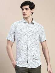 Men Cream Floral Casual Shirt-GEORGE-1640-Cream