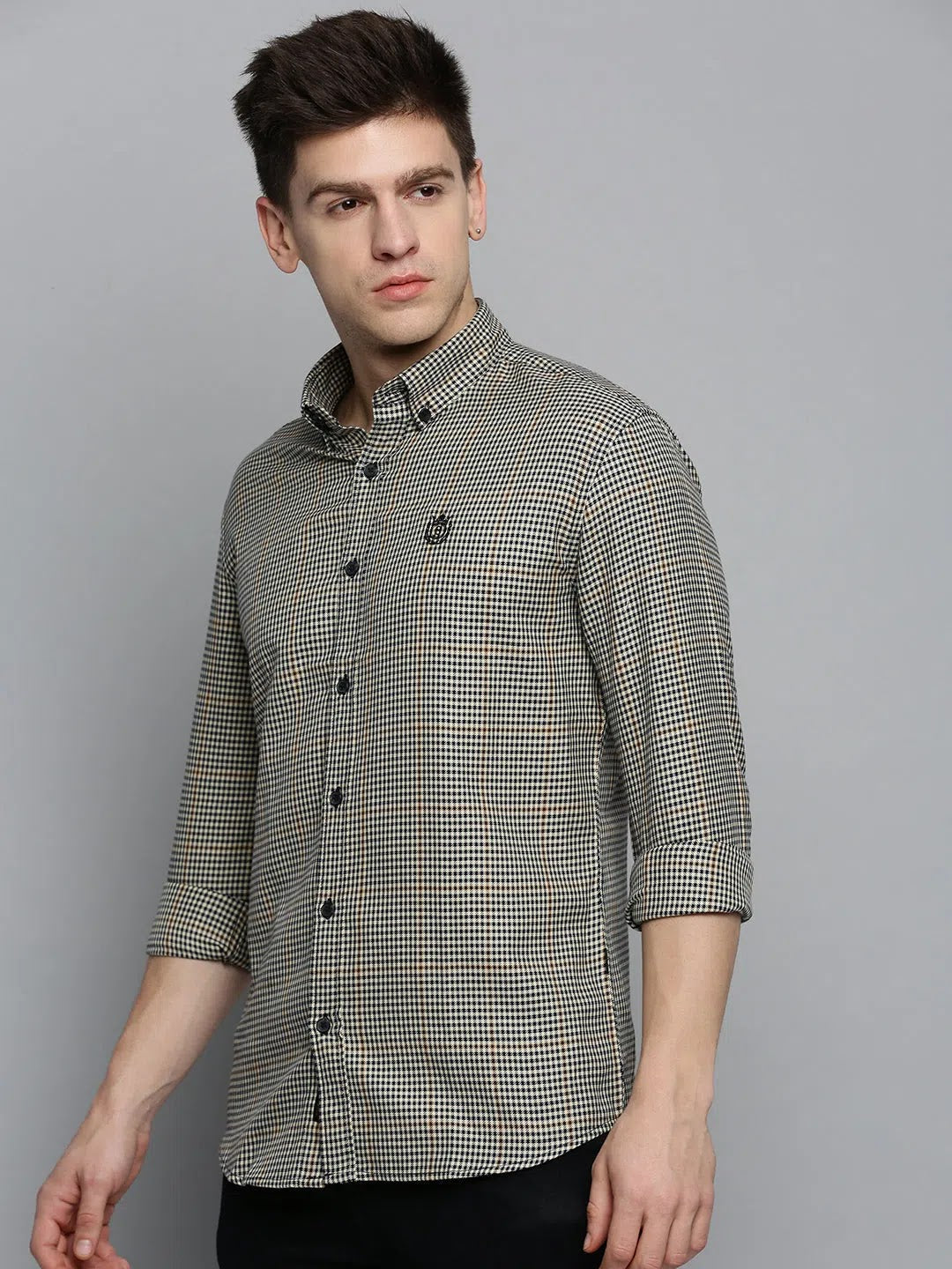 Beige Checked Mens Shirt - Casual Cotton Shirt | DesiQlo