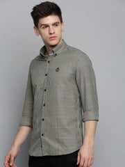 Men Beige Checked Casual Shirt-AARONCHECKS-4344-Cream