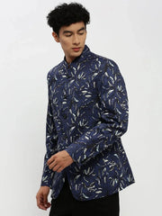 Men Navy Printed Blazer-SOBLZ-85-05-Navyblue