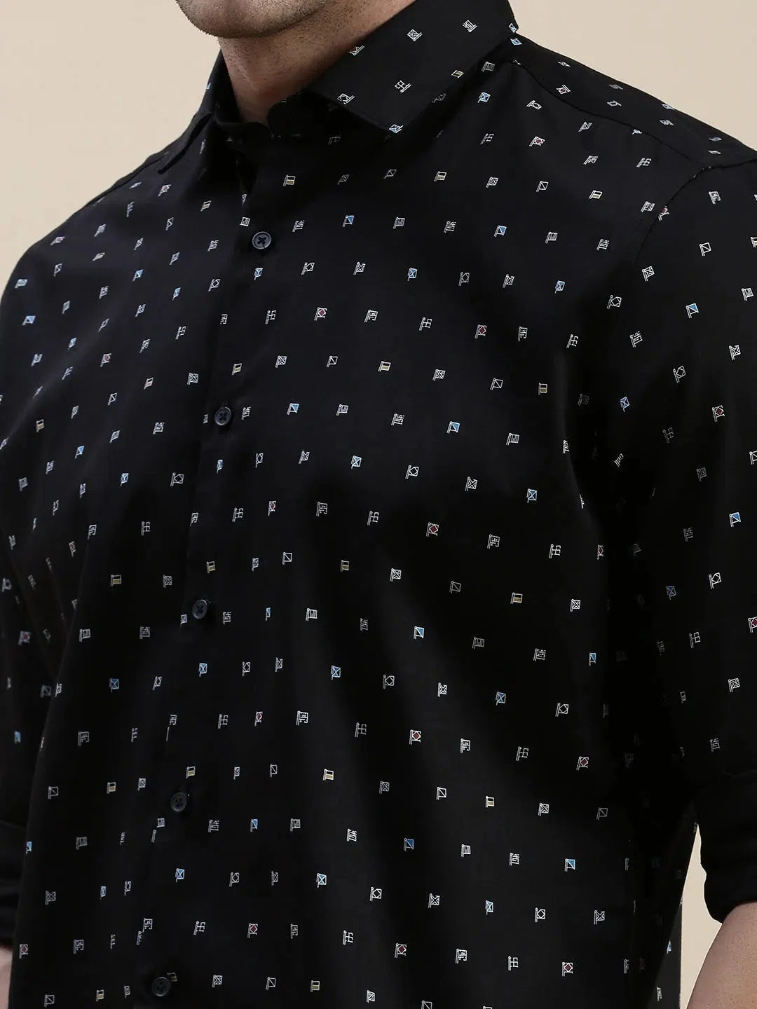 Black Graphic Print Mens Shirt - Cool Cotton Shirt
