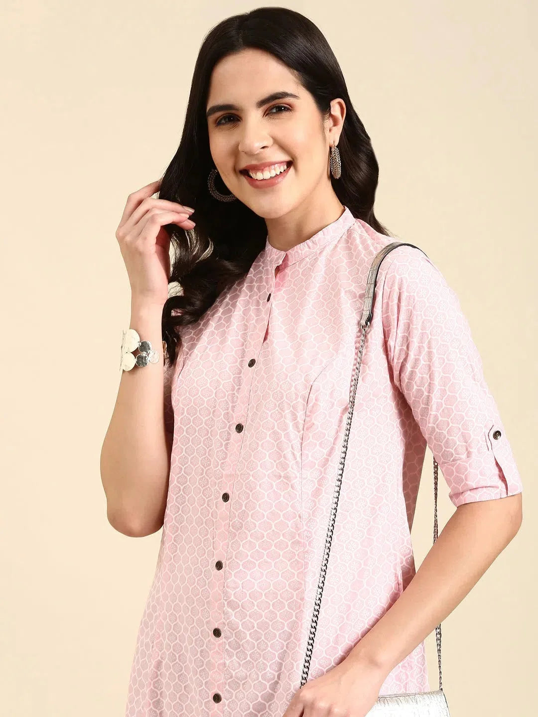 Pink Printed Cotton Kurta | Indian Kurtas for Women Online