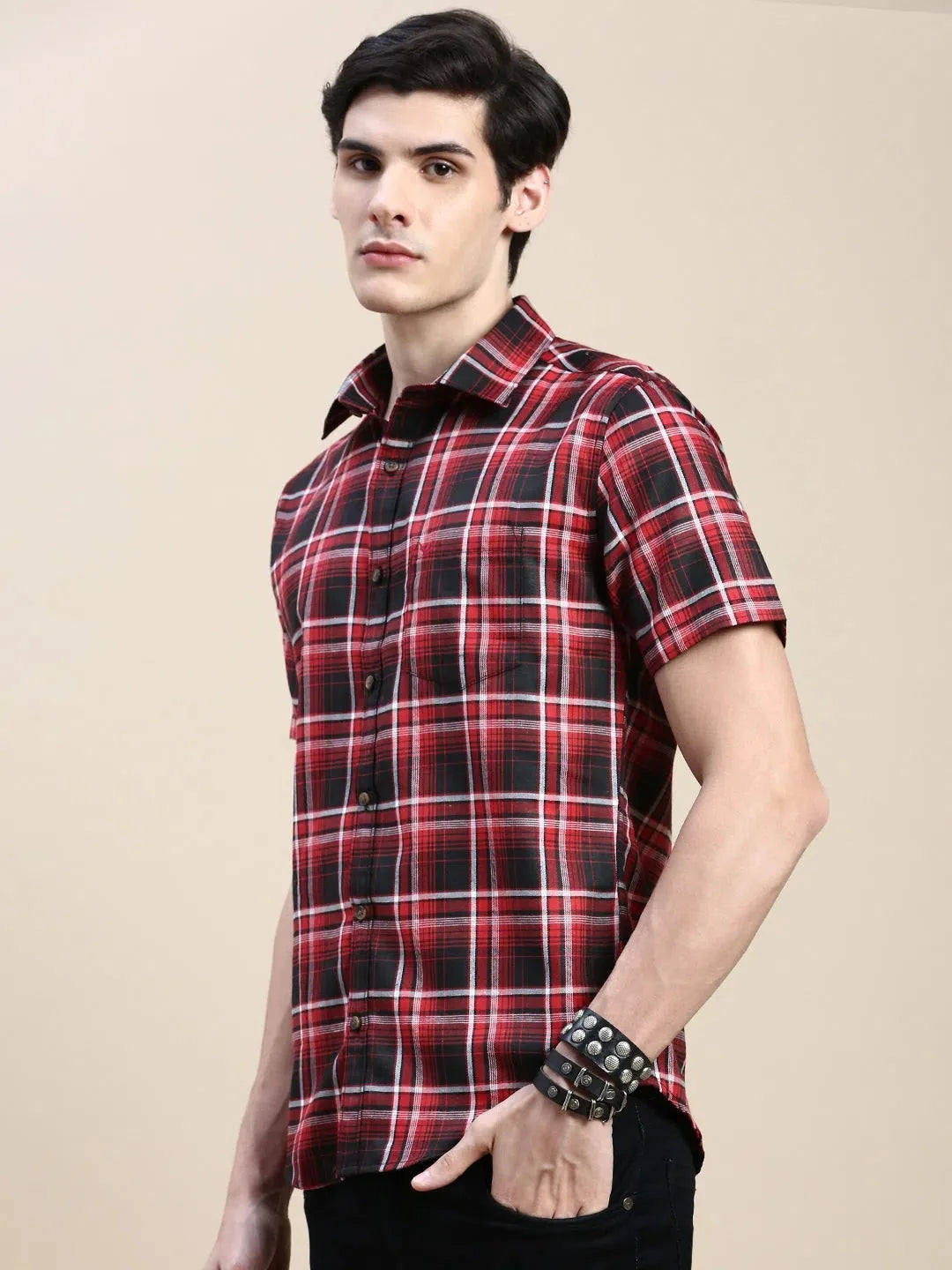 Red Checked Mens Shirt | DesiQlo Cotton Casual Shirts