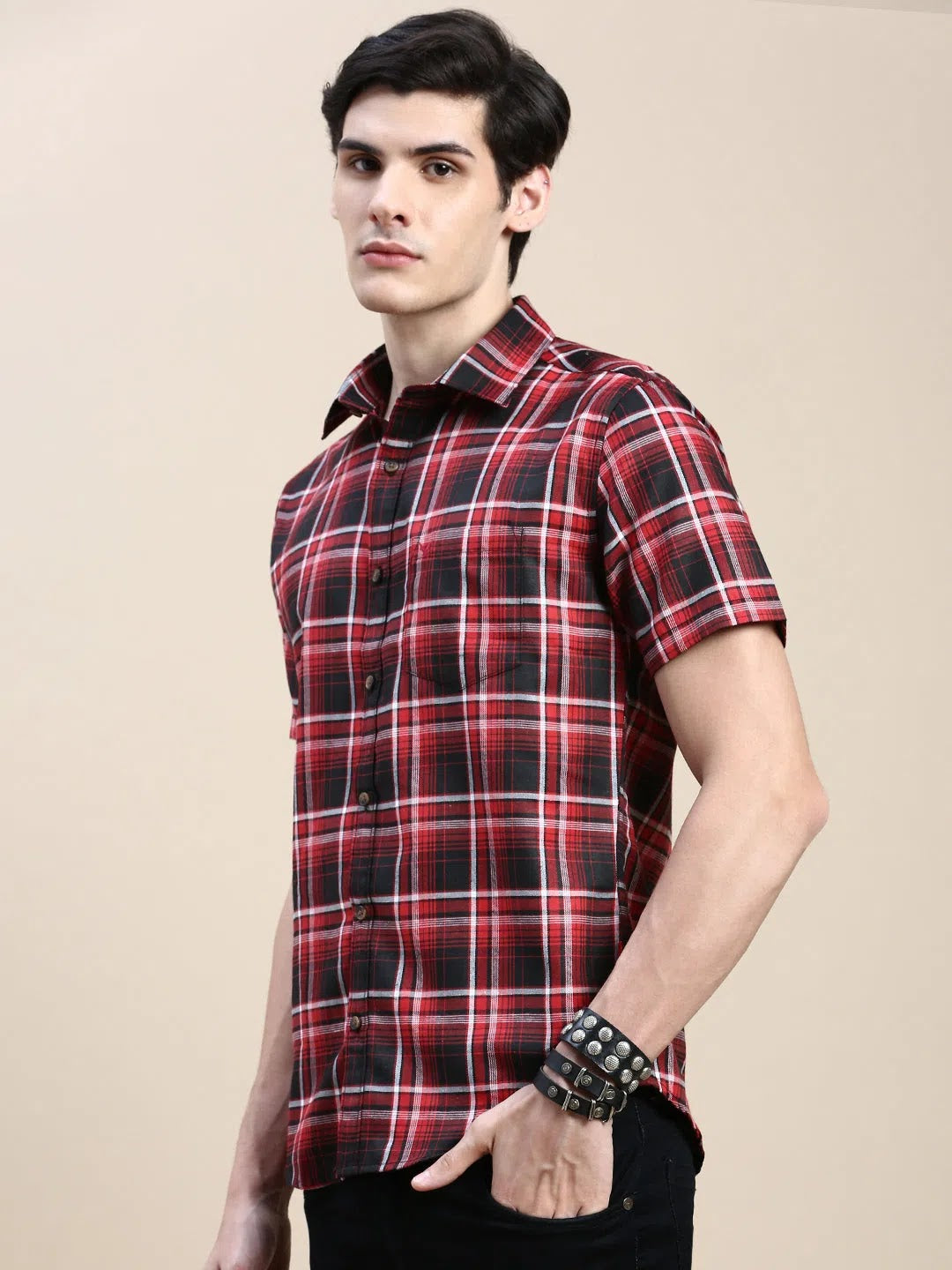 Red Checked Mens Shirt | DesiQlo Cotton Casual Shirts