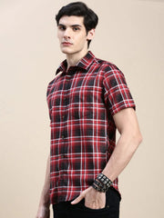 Men Red Checked Casual Shirt-ALMACHECKS-83-Red