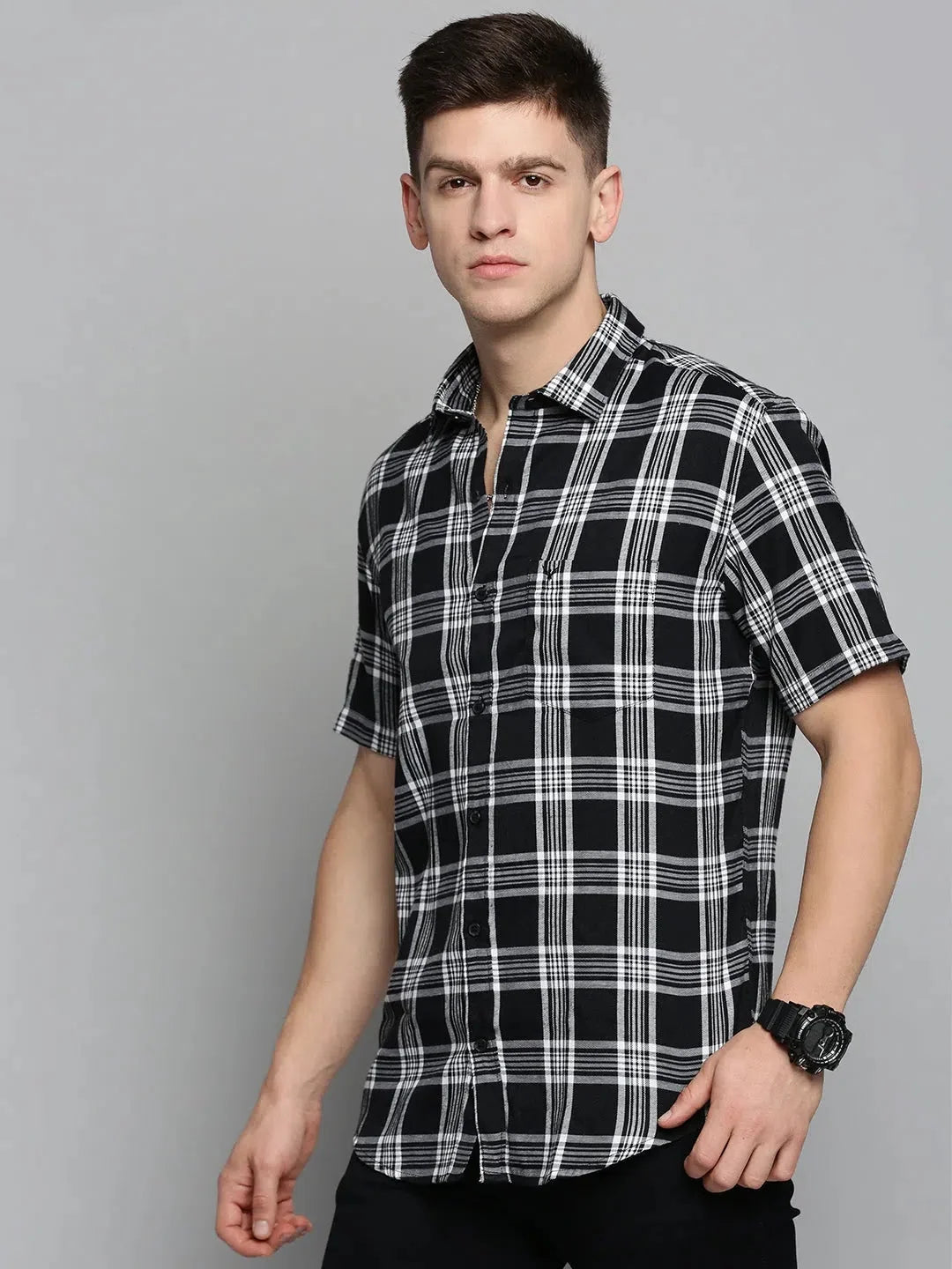 Men's Black Checked Cotton Casual Shirt | Stylish Mens Shirt