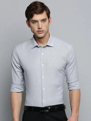 Men White Striped Formal Shirt-NEXORITESTRIPES-KP037-White